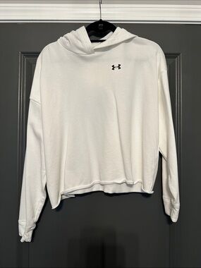 Under Armour White Cropped Hoodie with Small Black Logo